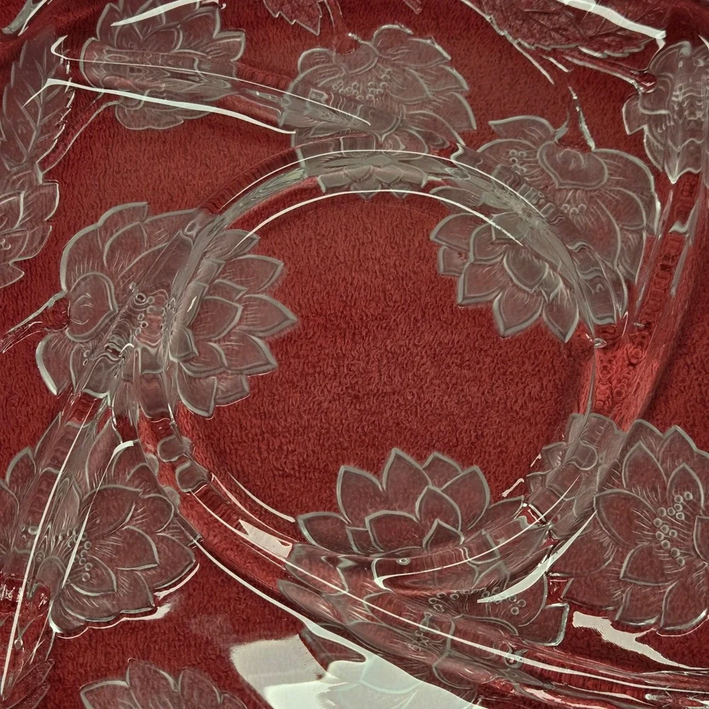 Vintage Crystal Clear Studios Divided Platter Frosted‎ Chrysanthemum, 13x13x1.75